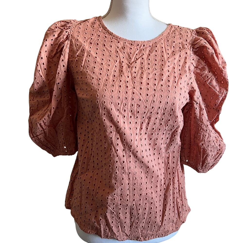 A New Day Women's Blush Pink Short Puff Sleeve Eyelet Top - Size XS - NWT